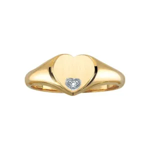10K Yellow Gold (0.01ct) Diamond Heart Shaped Signet Ring