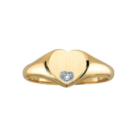 10K Yellow Gold (0.01ct) Diamond Heart Shaped Signet Ring