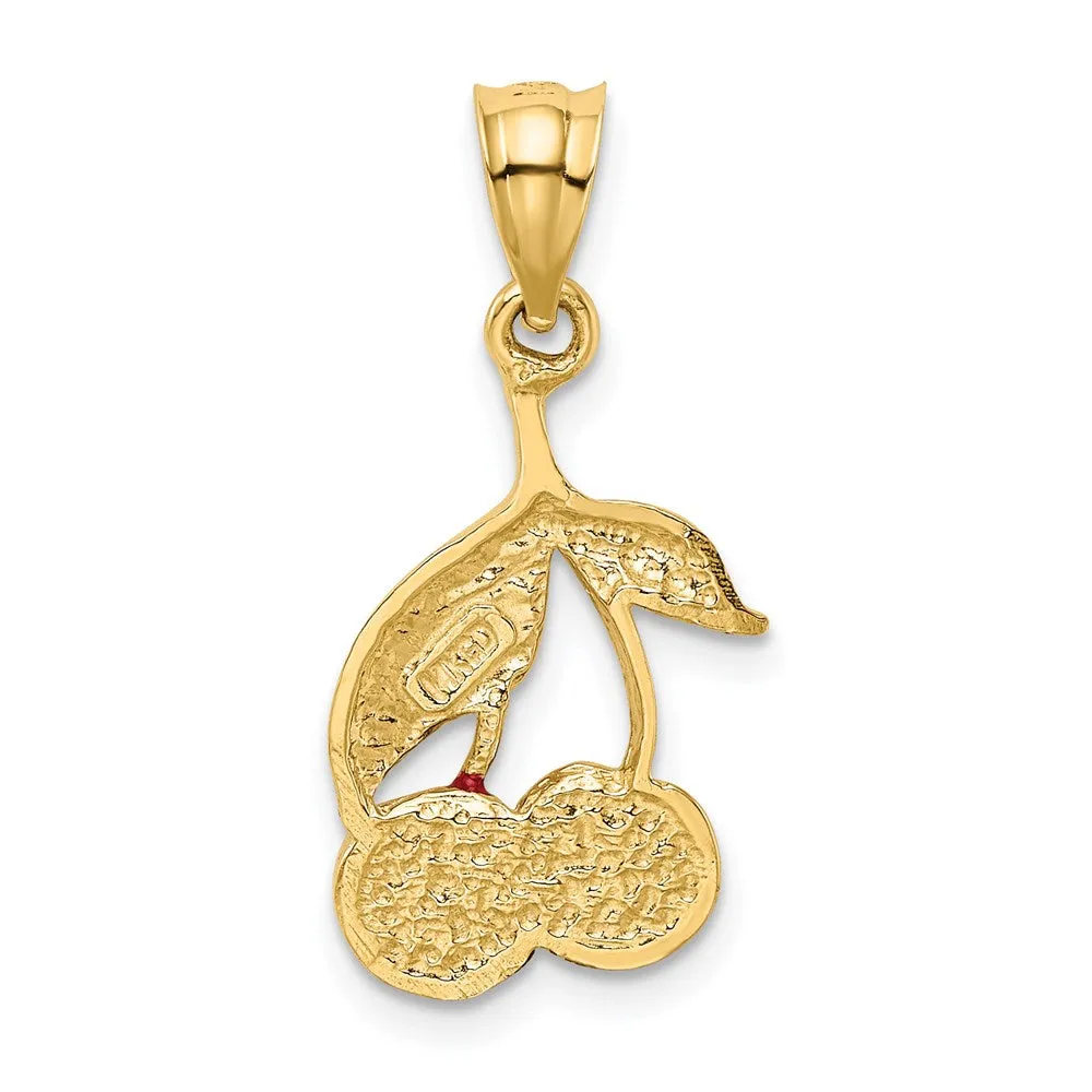 14k Polished Red Enameled Cherries Pendant
