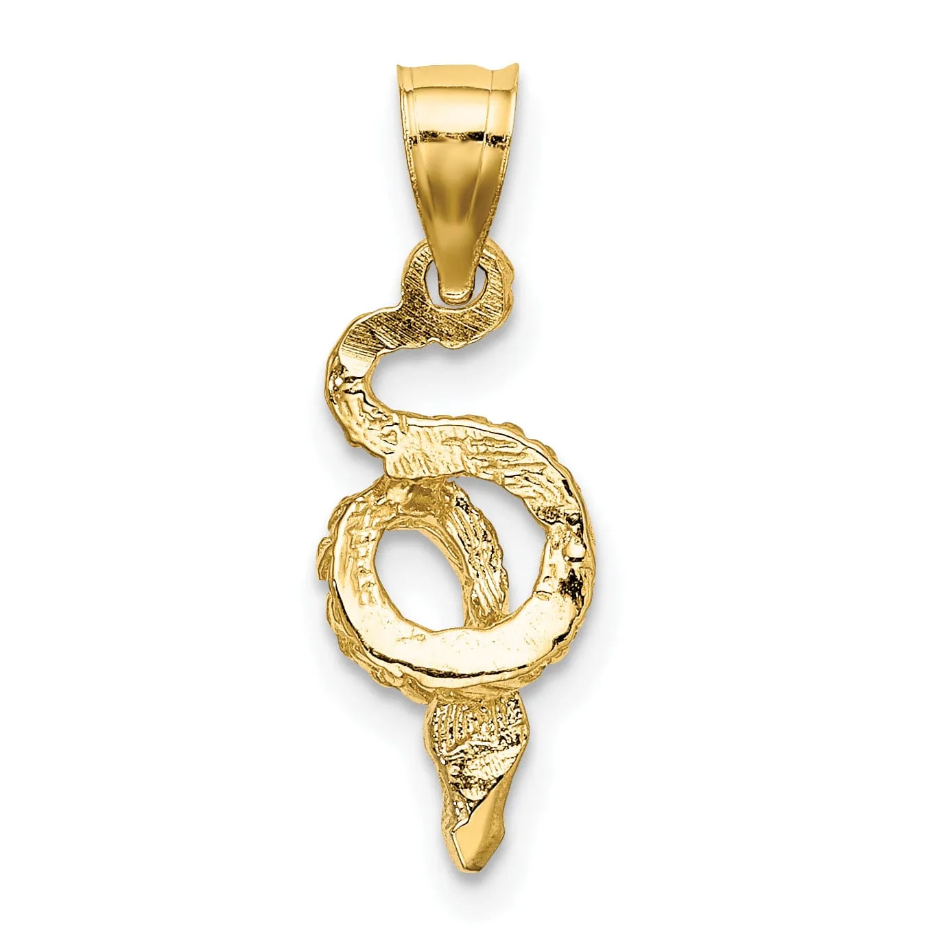 14k Yellow Gold White Rhodium Textured Polished Finish Coiled Snake Design Charm Pendant