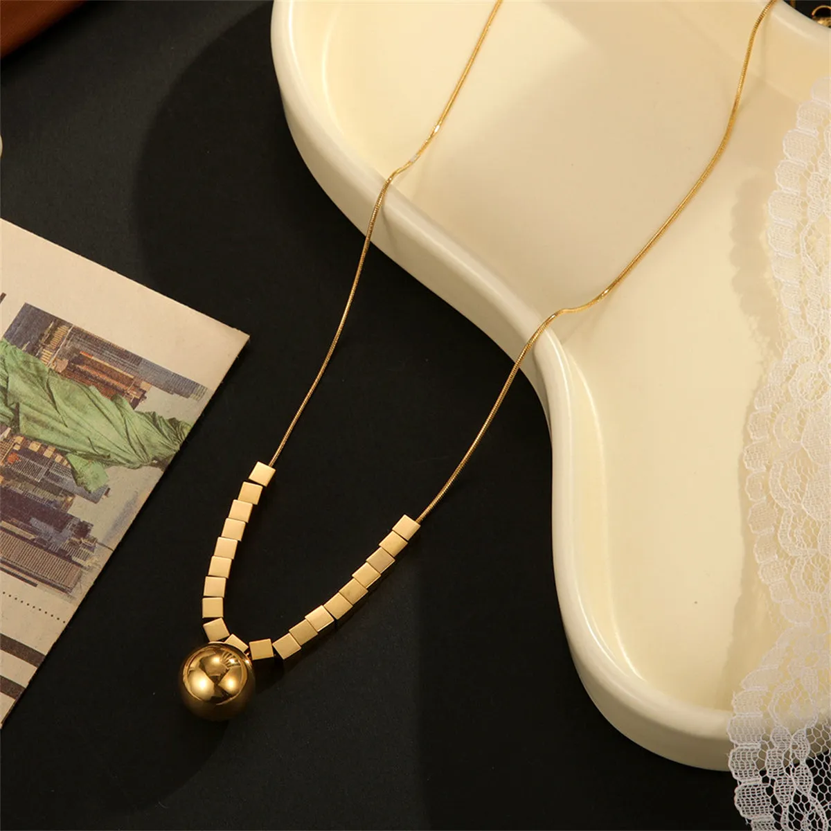 18K Gold-Plated Cube-Bead Ball Pendant Necklace