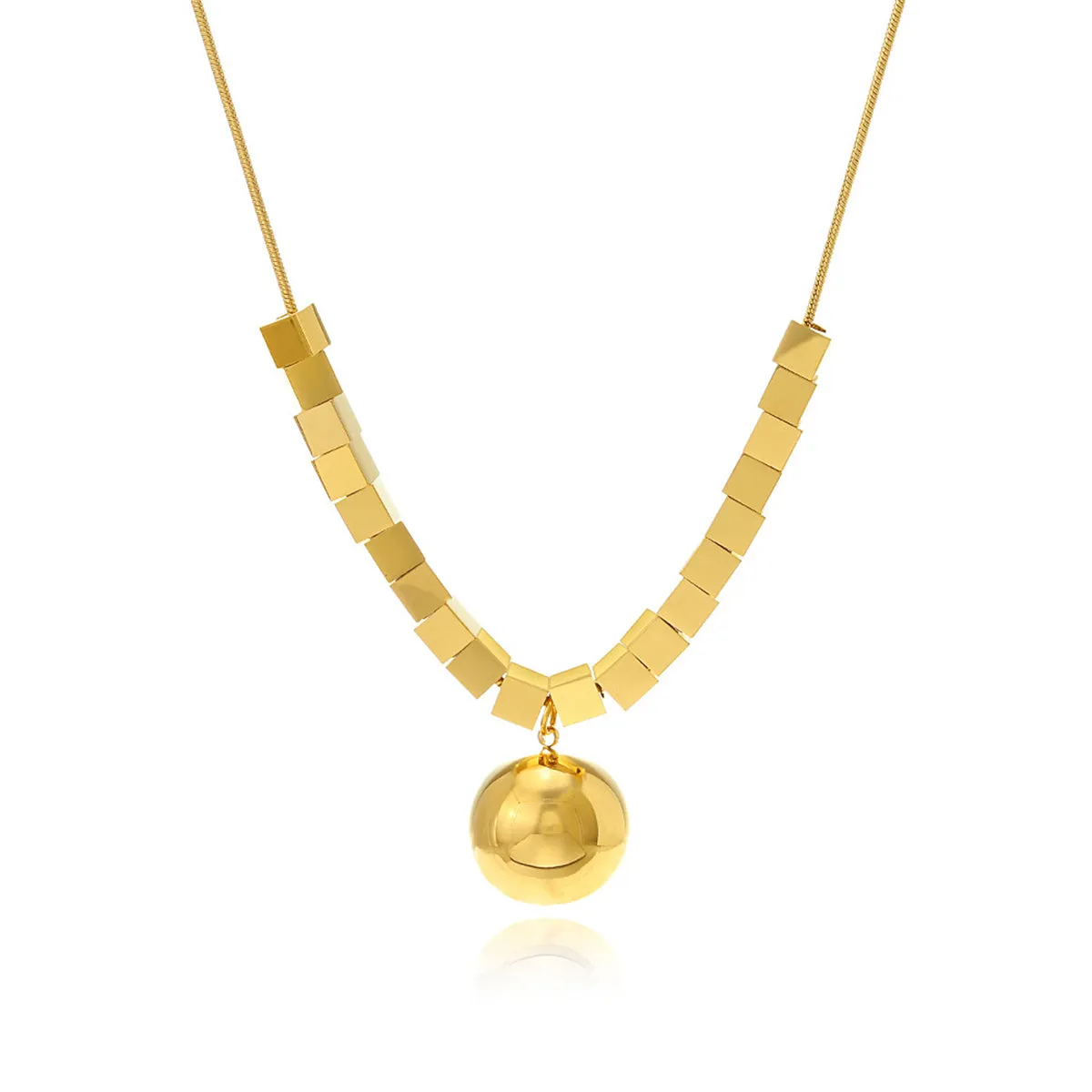 18K Gold-Plated Cube-Bead Ball Pendant Necklace