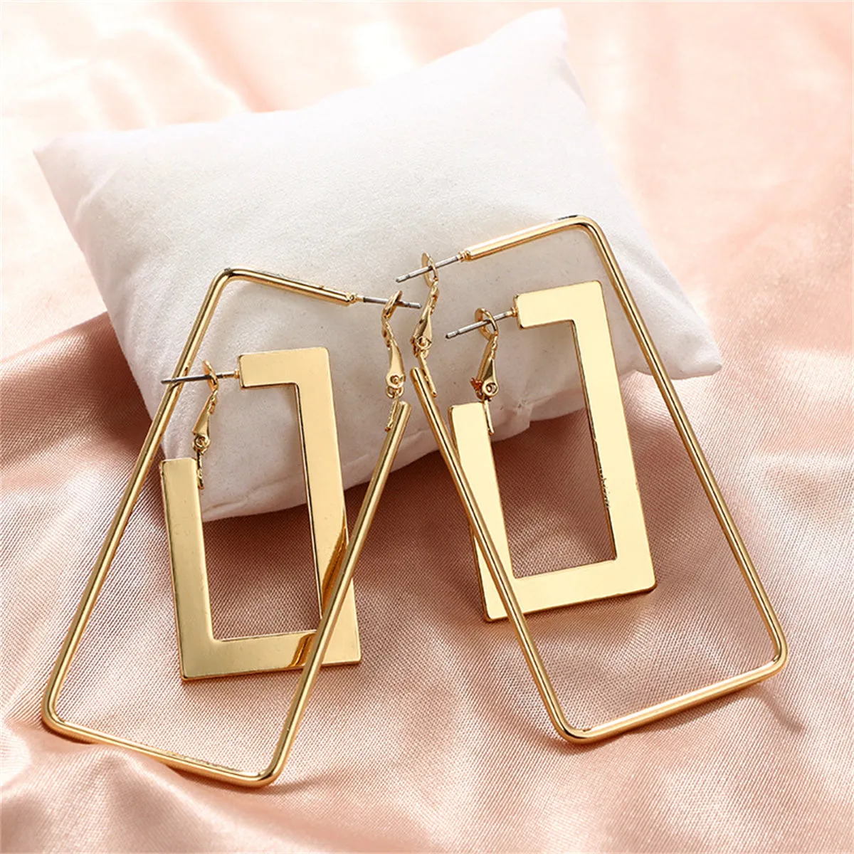 18K Gold-Plated Openwork Rectangle Drop Earrings Set