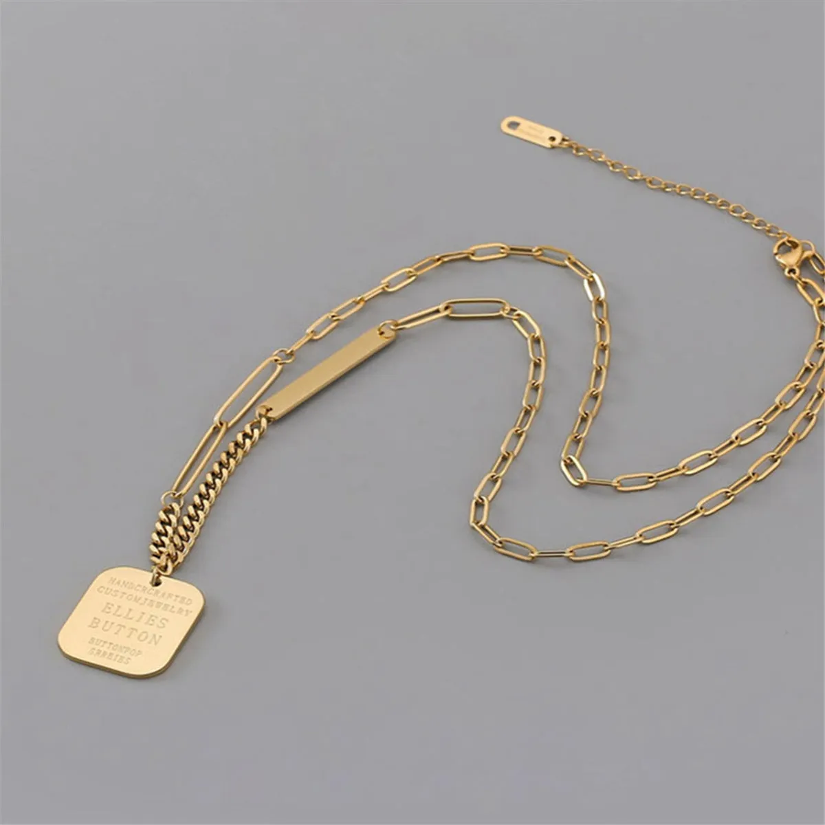 18K Gold-Plated Rectangle Bar Pendant Necklace