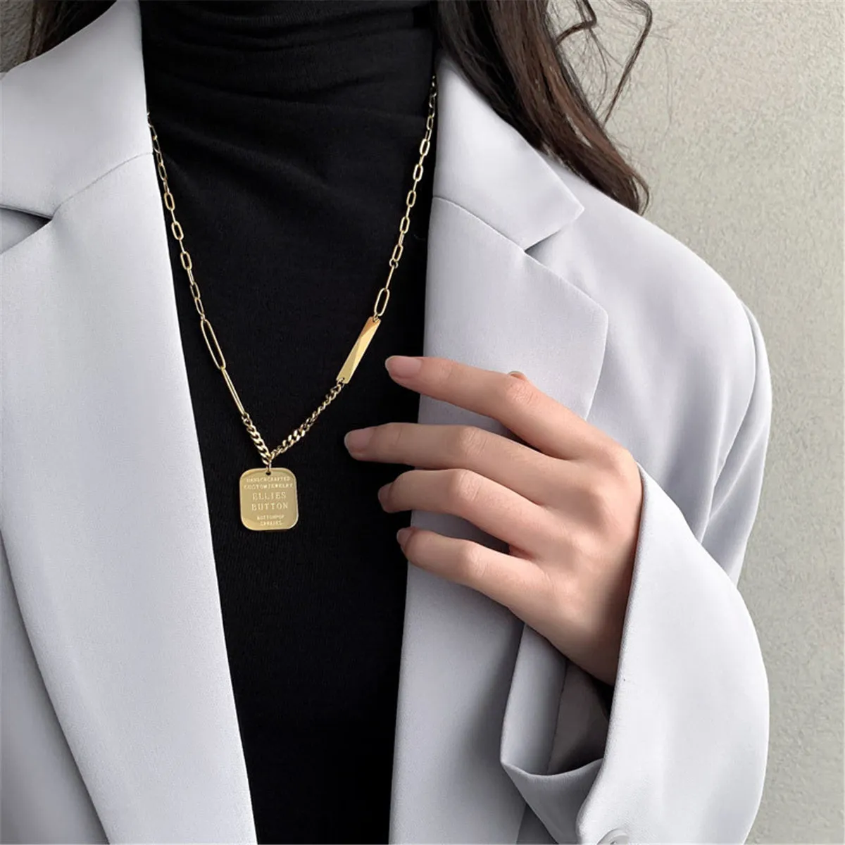 18K Gold-Plated Rectangle Bar Pendant Necklace