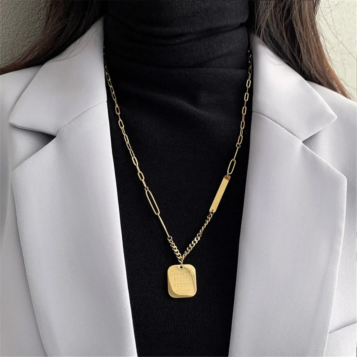 18K Gold-Plated Rectangle Bar Pendant Necklace