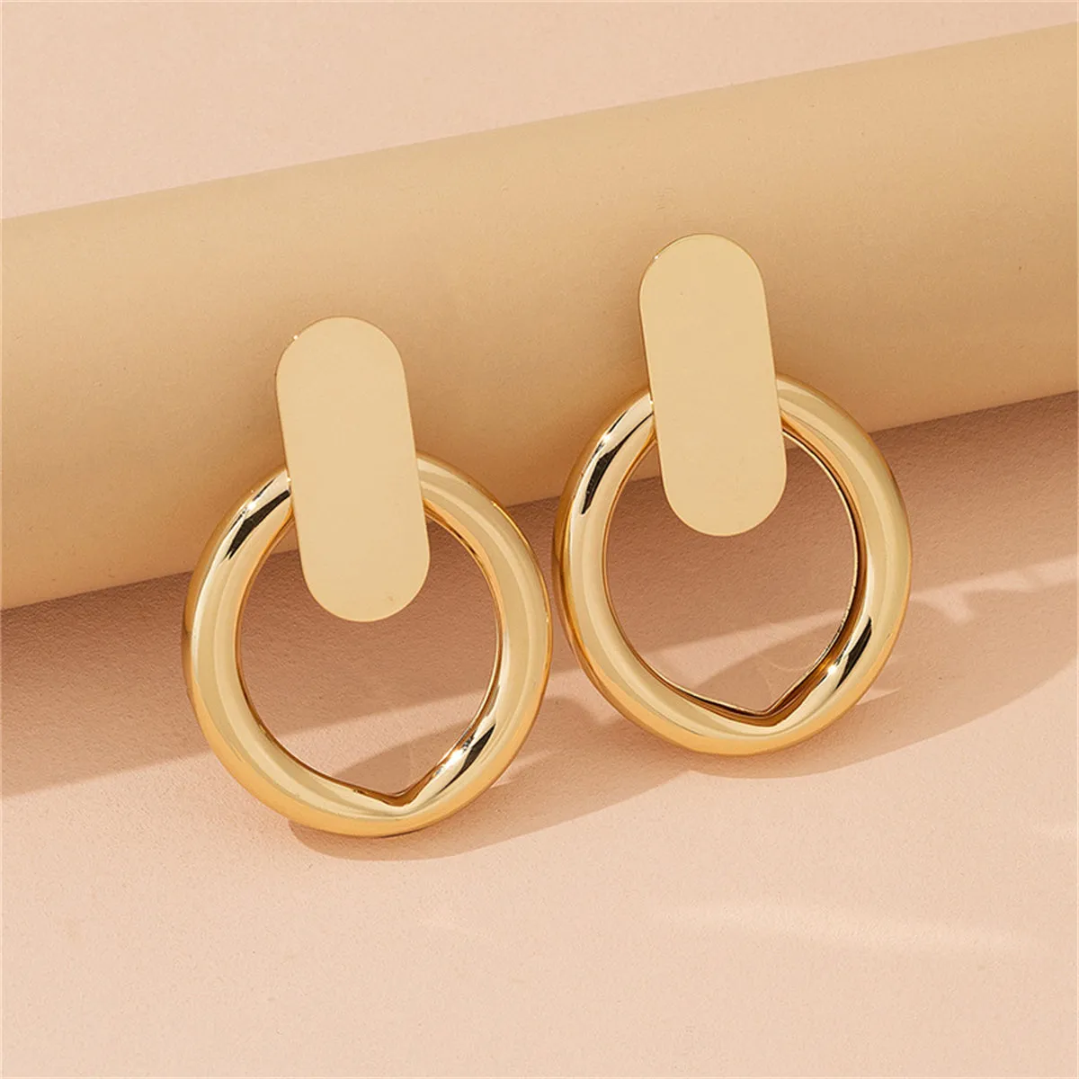 18K Gold-Plated Tube Circle Drop Hoop Earrings