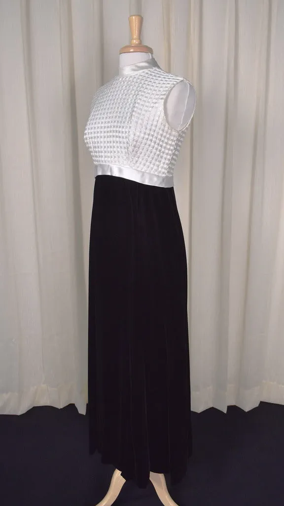 1960s Cream & Velvet Maxi Dress