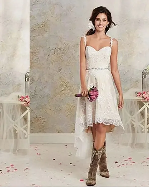 2019 High Low Wedding Dresses Short Beach Bridal Gowns Vintage Style Spaghetti Straps