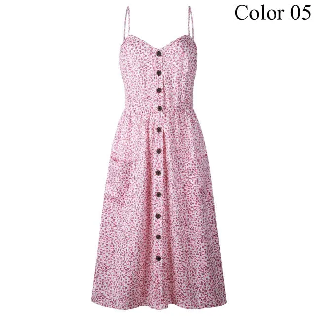 2019 Summer Women Button Decorated Print Dress Off-shoulder