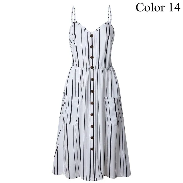 2019 Summer Women Button Decorated Print Dress Off-shoulder