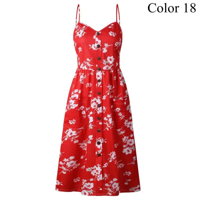 2019 Summer Women Button Decorated Print Dress Off-shoulder