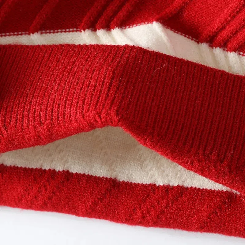 2023 New Autumn Winter Top Grade Luxury Striped Christmas Pullovers Korean Fashion Mens Sweaters Thick Warm Loose Sweater Men