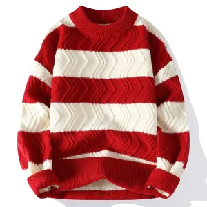 2023 New Autumn Winter Top Grade Luxury Striped Christmas Pullovers Korean Fashion Mens Sweaters Thick Warm Loose Sweater Men