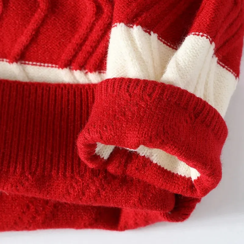 2023 New Autumn Winter Top Grade Luxury Striped Christmas Pullovers Korean Fashion Mens Sweaters Thick Warm Loose Sweater Men