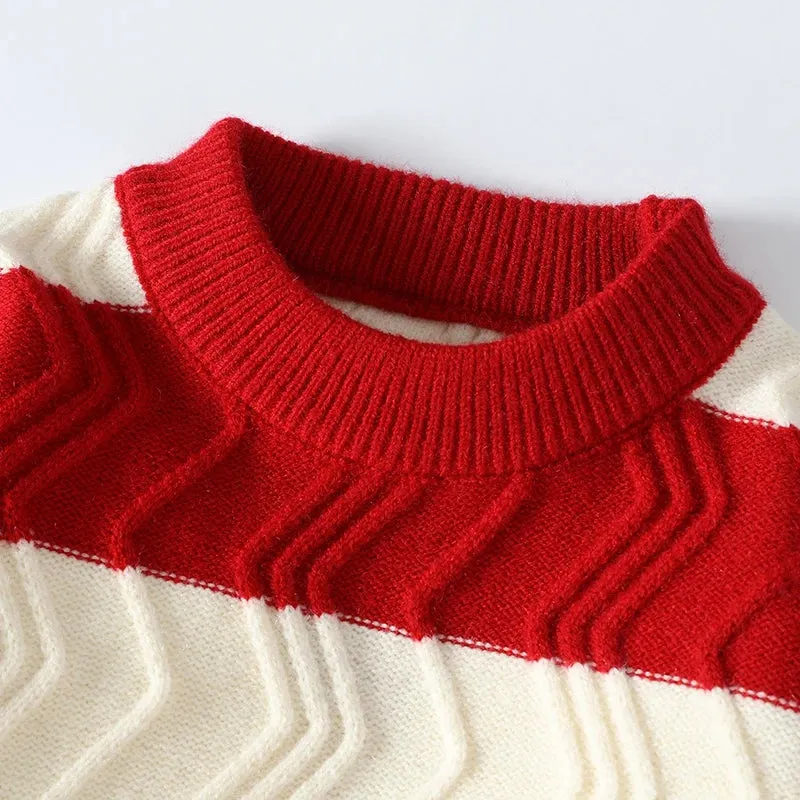 2023 New Autumn Winter Top Grade Luxury Striped Christmas Pullovers Korean Fashion Mens Sweaters Thick Warm Loose Sweater Men