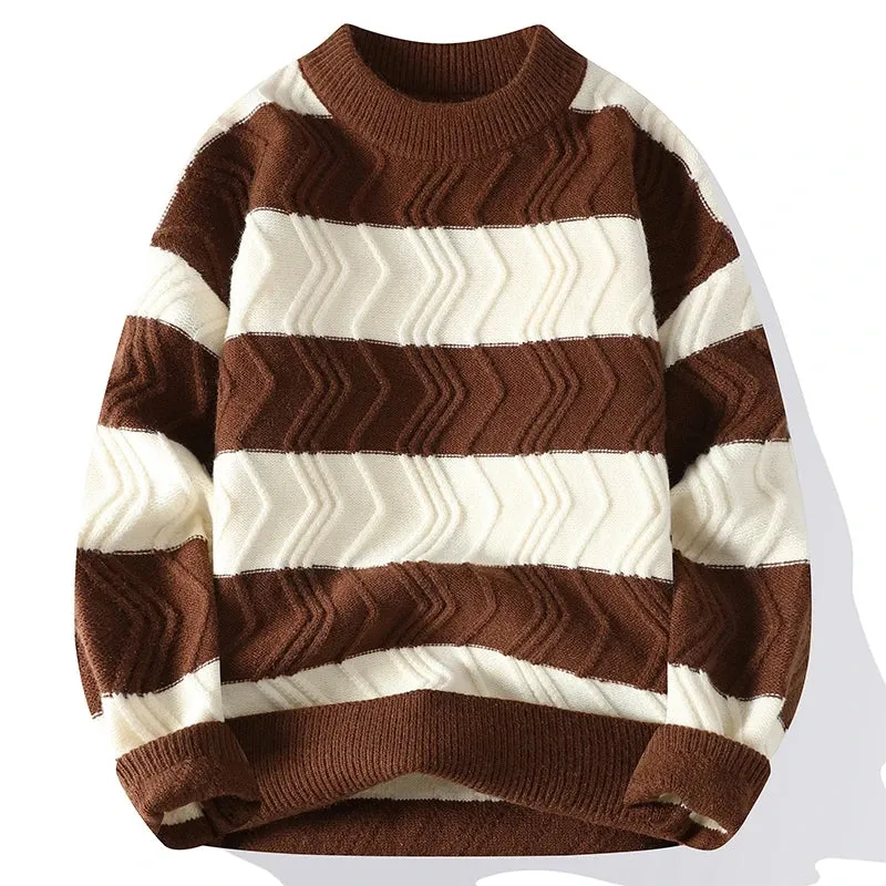 2023 New Autumn Winter Top Grade Luxury Striped Christmas Pullovers Korean Fashion Mens Sweaters Thick Warm Loose Sweater Men