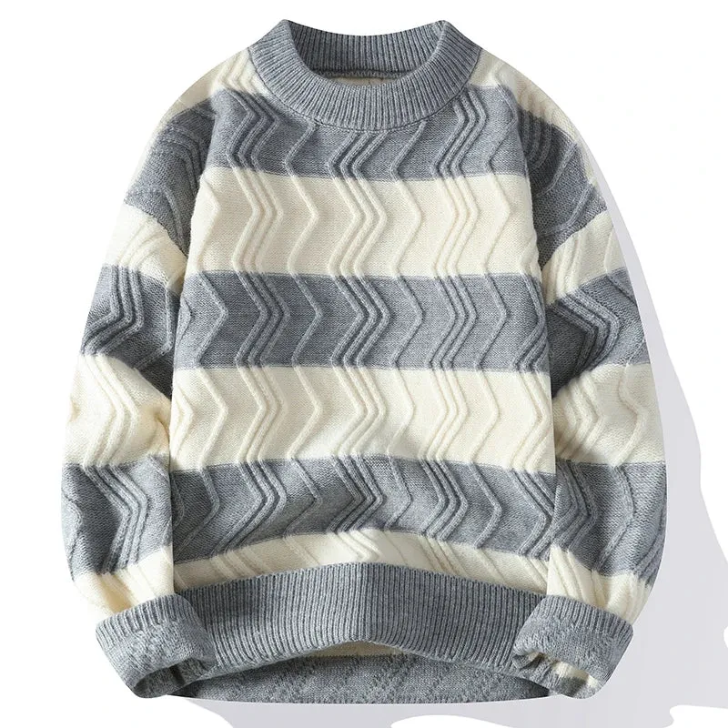 2023 New Autumn Winter Top Grade Luxury Striped Christmas Pullovers Korean Fashion Mens Sweaters Thick Warm Loose Sweater Men