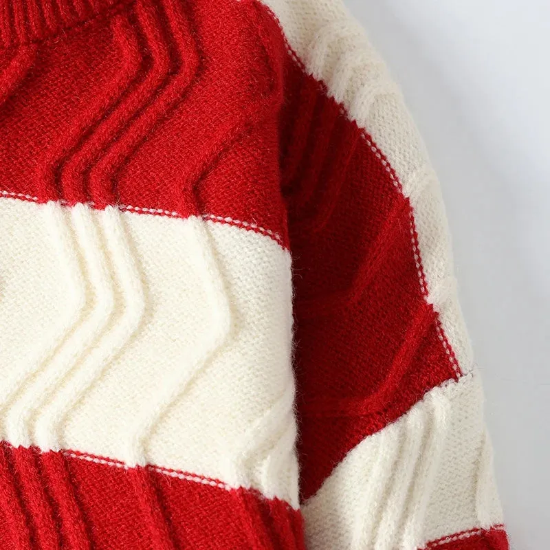 2023 New Autumn Winter Top Grade Luxury Striped Christmas Pullovers Korean Fashion Mens Sweaters Thick Warm Loose Sweater Men
