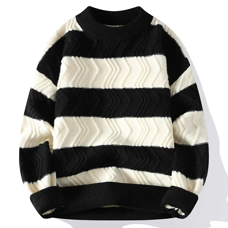 2023 New Autumn Winter Top Grade Luxury Striped Christmas Pullovers Korean Fashion Mens Sweaters Thick Warm Loose Sweater Men