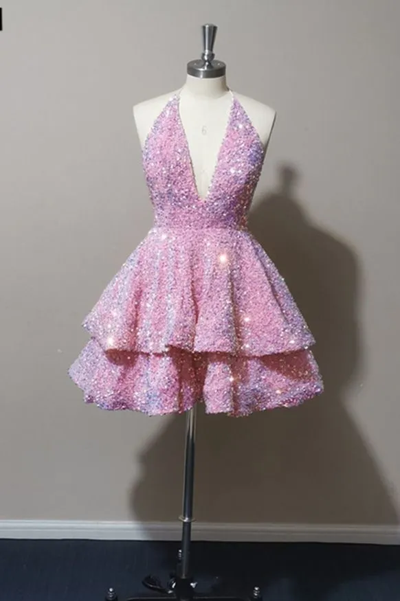 2024 Short Red Homecoming Dresses Sequin Tiered Sexy Prom Dress
