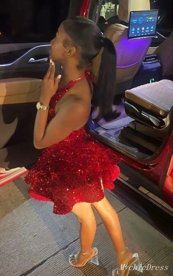 2024 Short Red Homecoming Dresses Sequin Tiered Sexy Prom Dress
