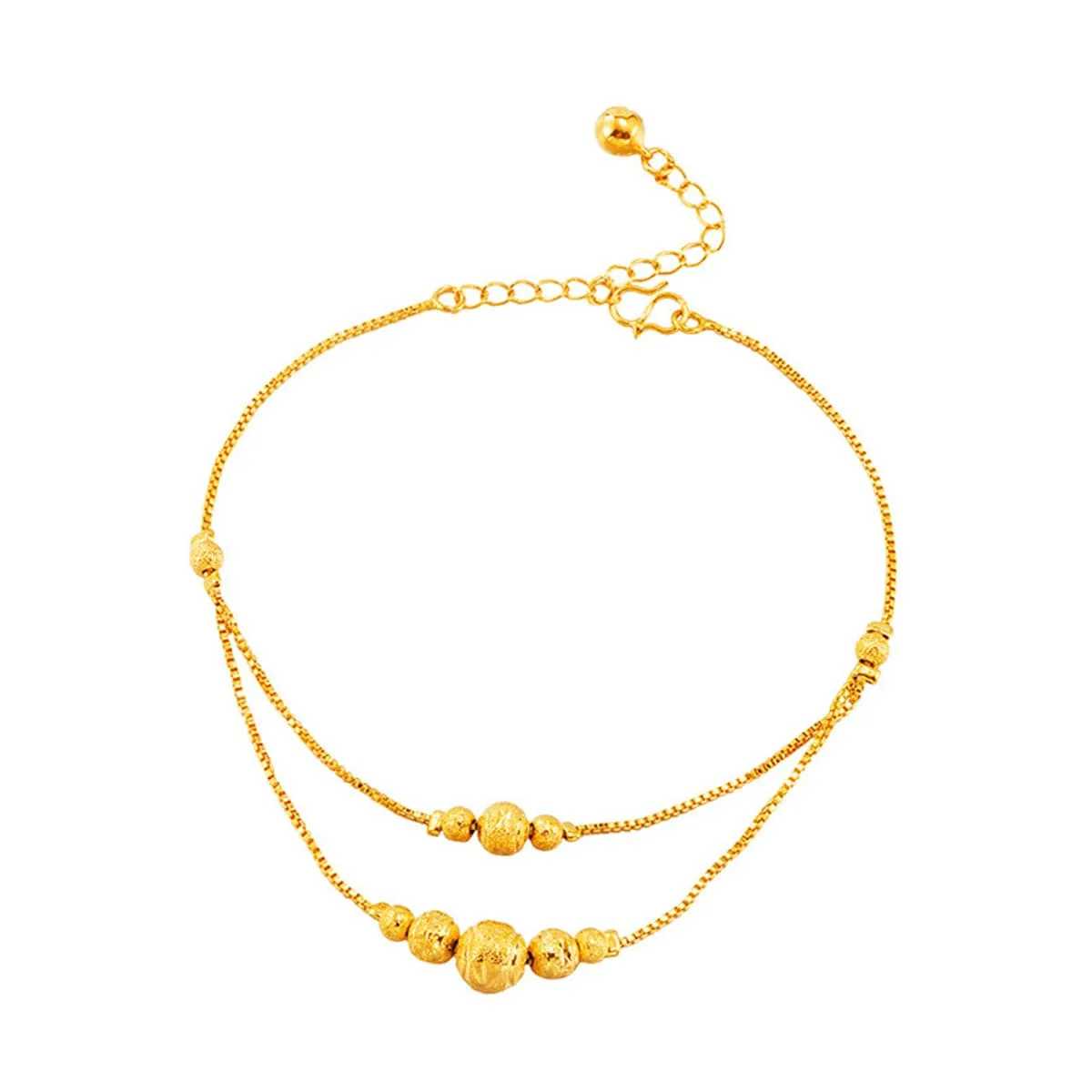 24K Gold-Plated Round Bead Layered Anklet