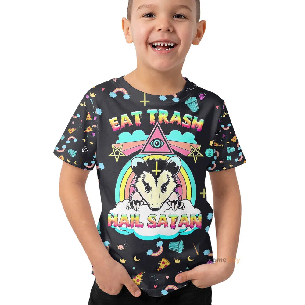 3D Eat Trash And Hail Satan Custom Kid Tshirt QT307143