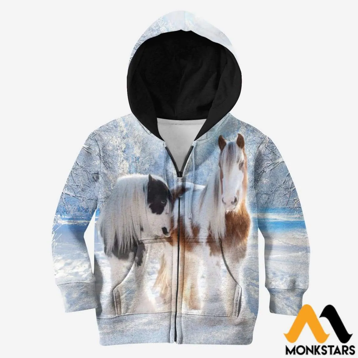 3D Winter Friesian Horse Kid Hoodie QT4122604