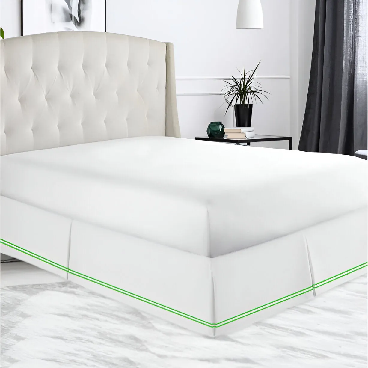 400TC Sateen Solid Cotton Double Embroidered Tailored Bed Skirt