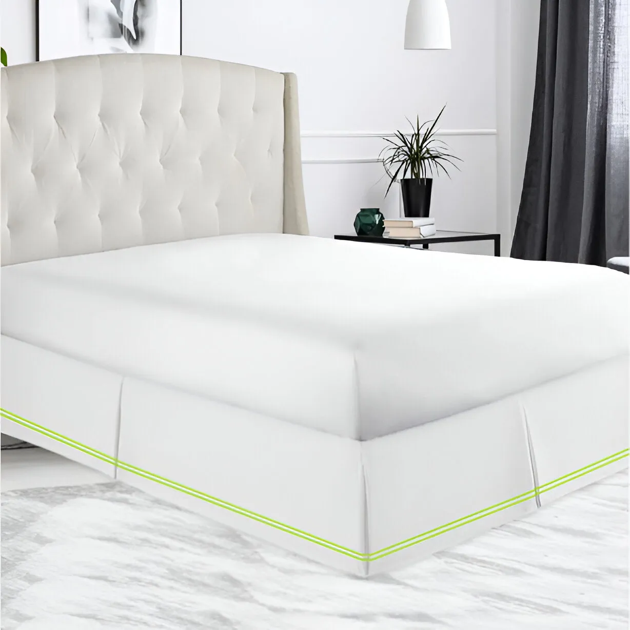 400TC Sateen Solid Cotton Double Embroidered Tailored Bed Skirt