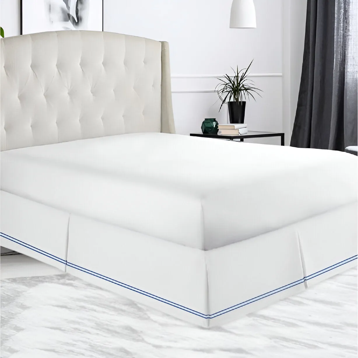 400TC Sateen Solid Cotton Double Embroidered Tailored Bed Skirt