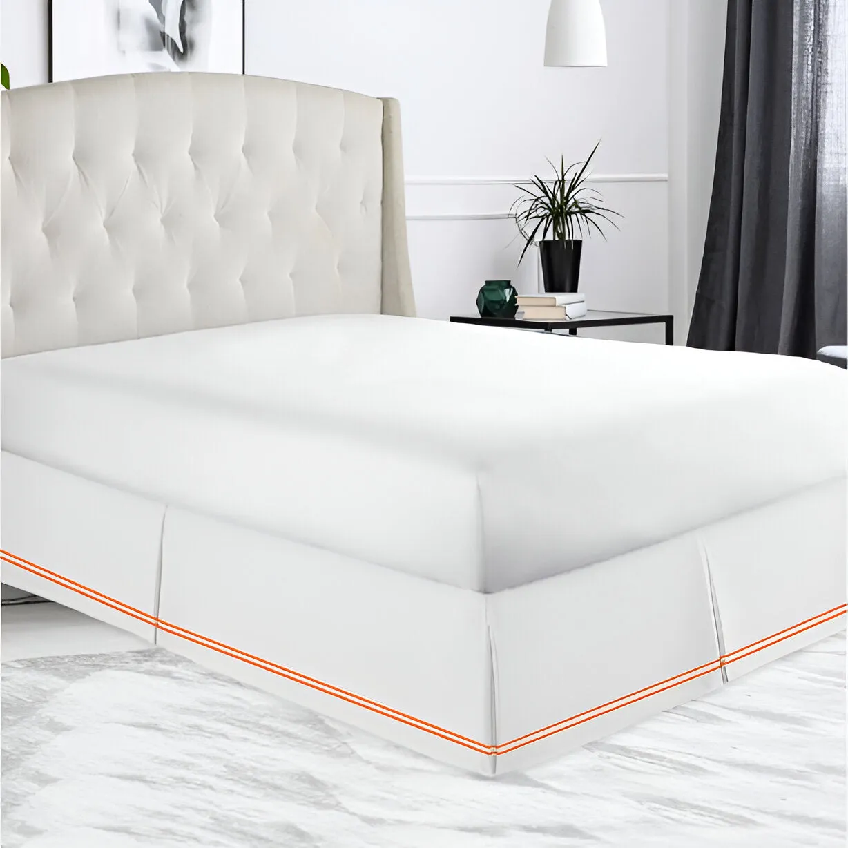 400TC Sateen Solid Cotton Double Embroidered Tailored Bed Skirt