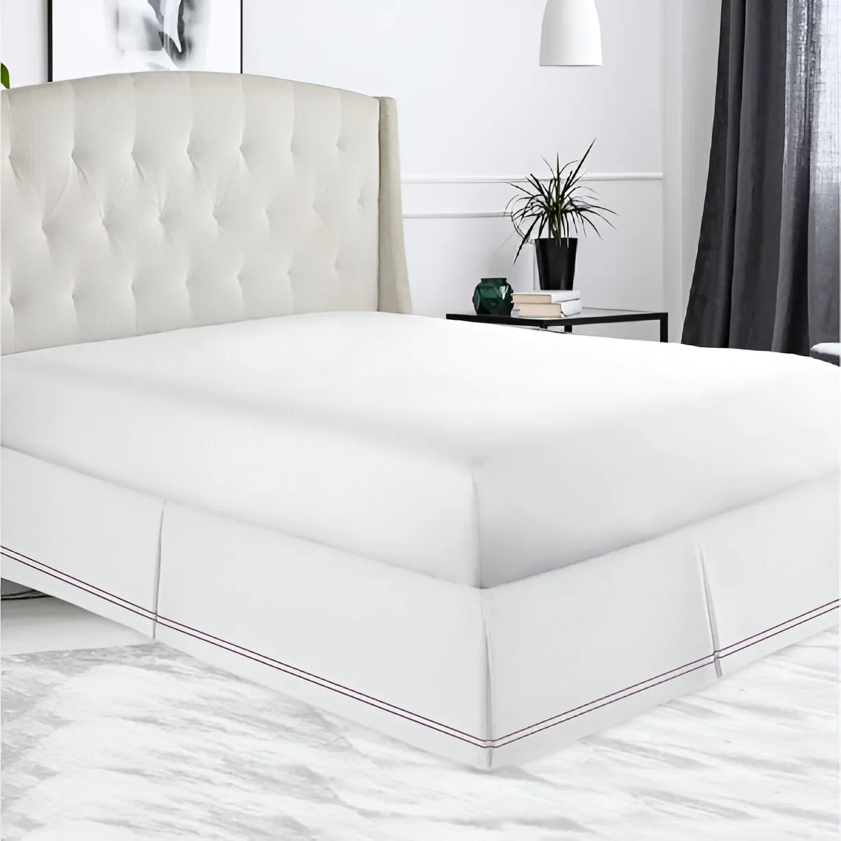 400TC Sateen Solid Cotton Double Embroidered Tailored Bed Skirt