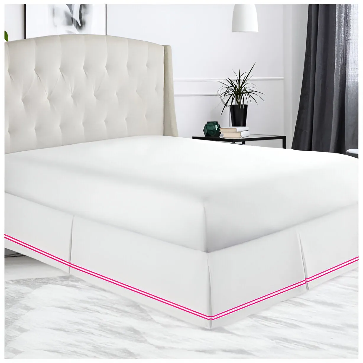 400TC Sateen Solid Cotton Double Embroidered Tailored Bed Skirt