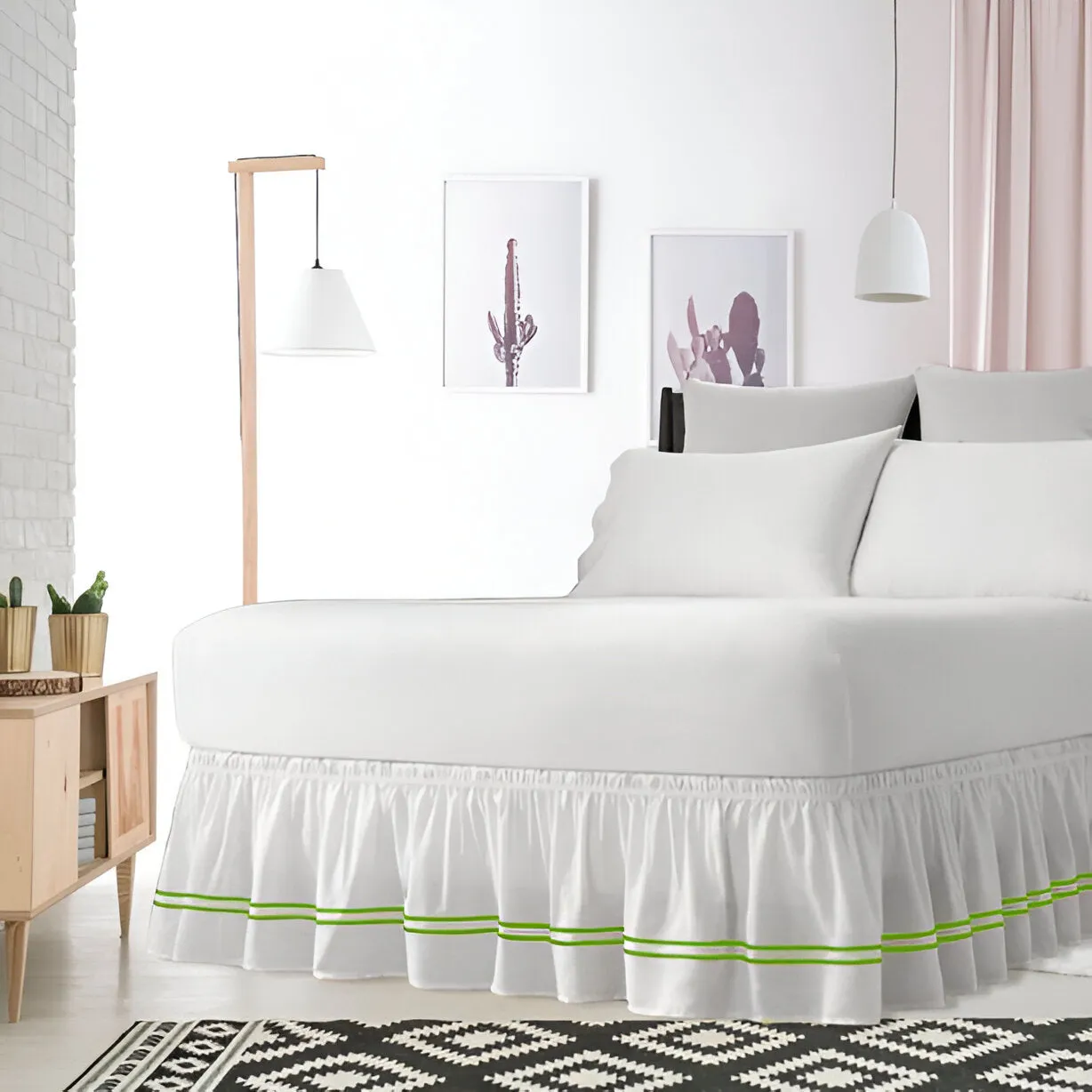 400TC Sateen Solid Cotton Double Embroidered Wrap Around Bed Skirt