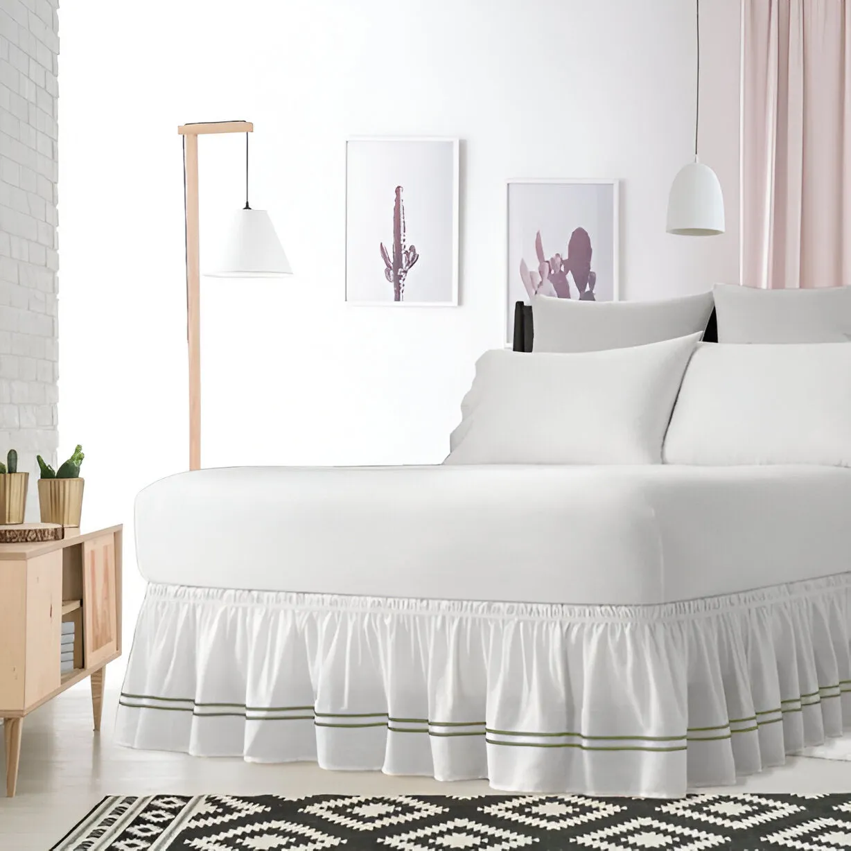 400TC Sateen Solid Cotton Double Embroidered Wrap Around Bed Skirt