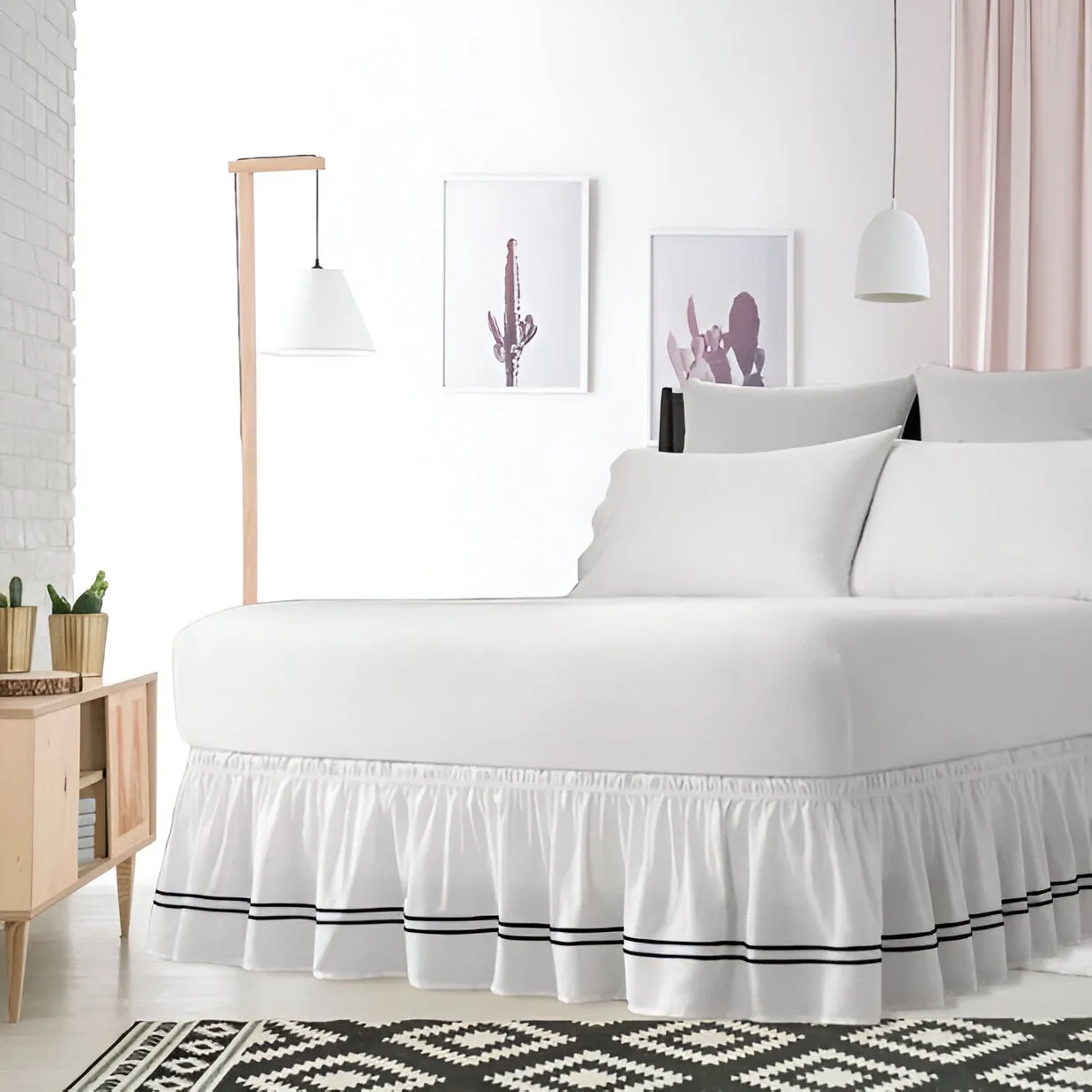 400TC Sateen Solid Cotton Double Embroidered Wrap Around Bed Skirt