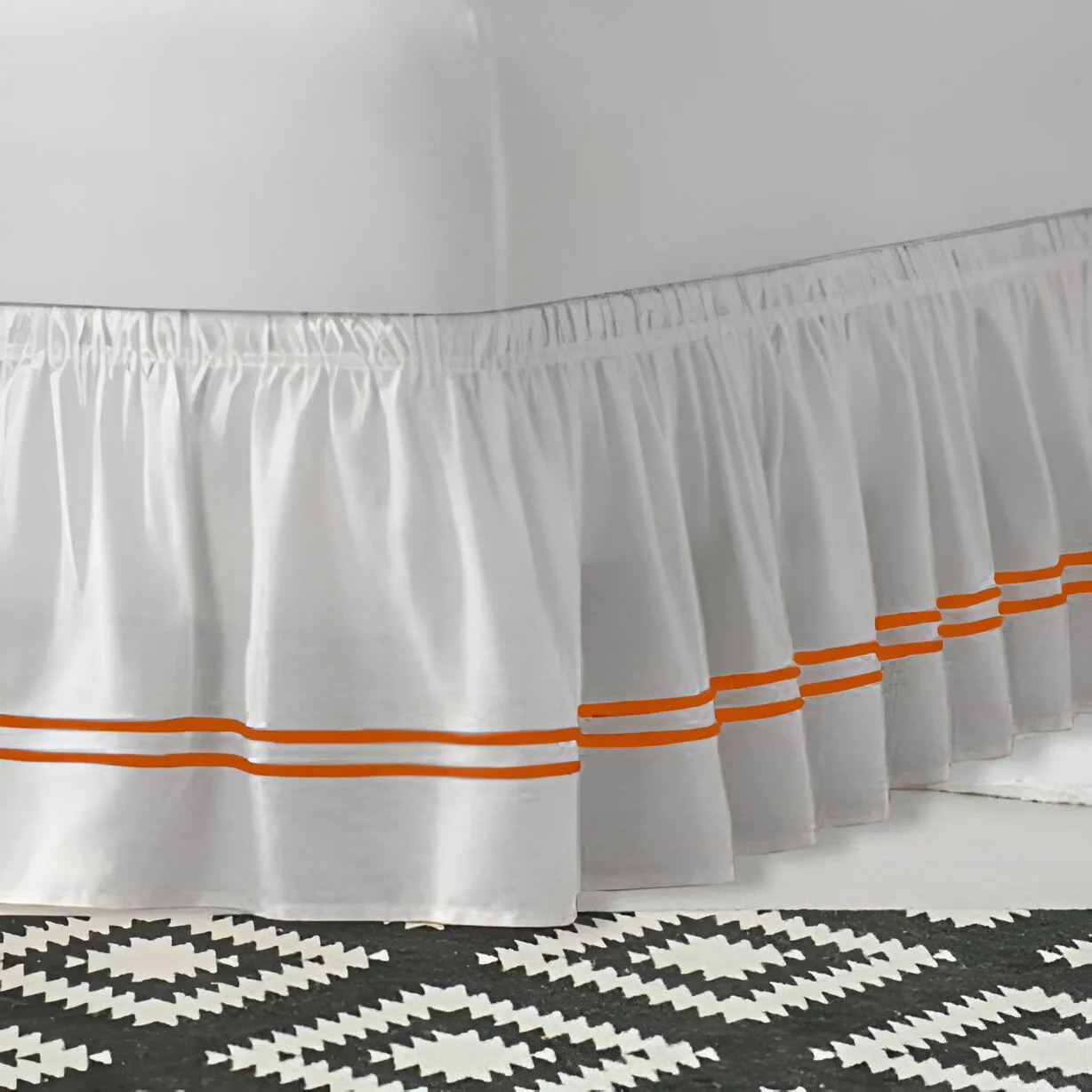 400TC Sateen Solid Cotton Double Embroidered Wrap Around Bed Skirt