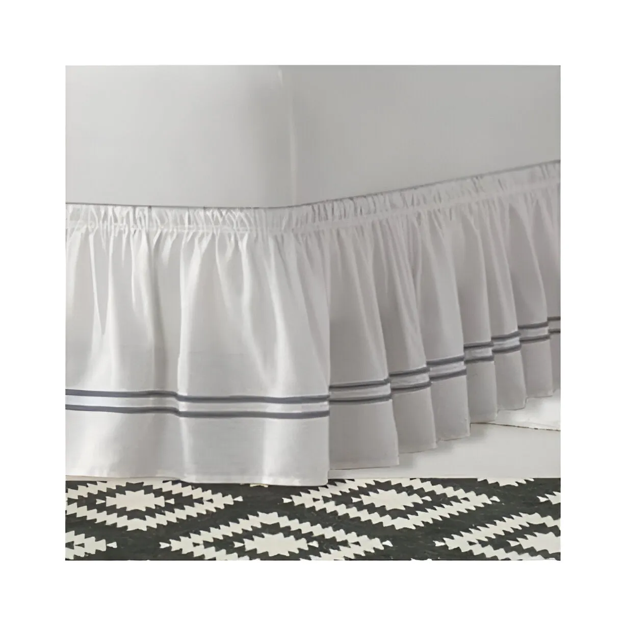 400TC Sateen Solid Cotton Double Embroidered Wrap Around Bed Skirt