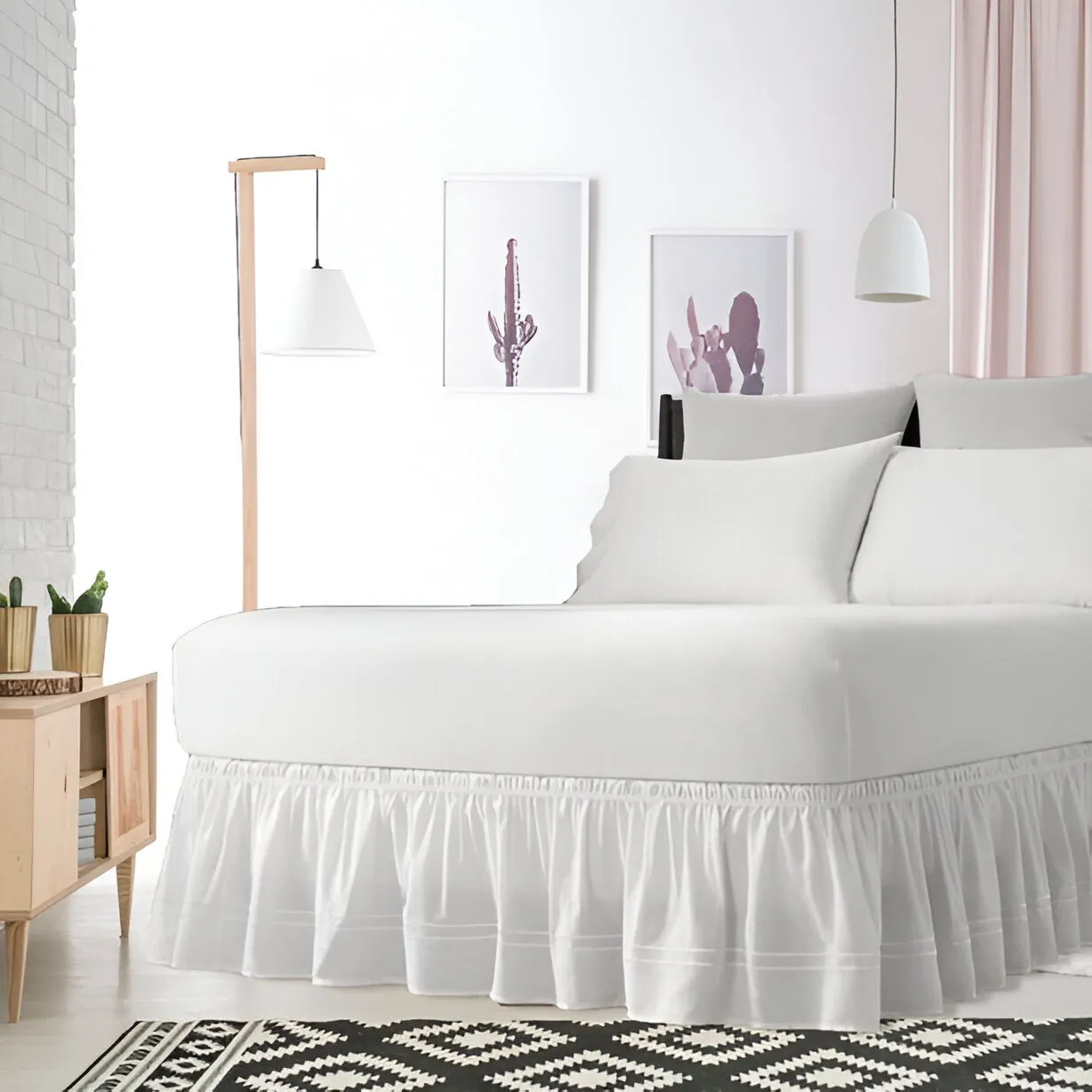 400TC Sateen Solid Cotton Double Embroidered Wrap Around Bed Skirt