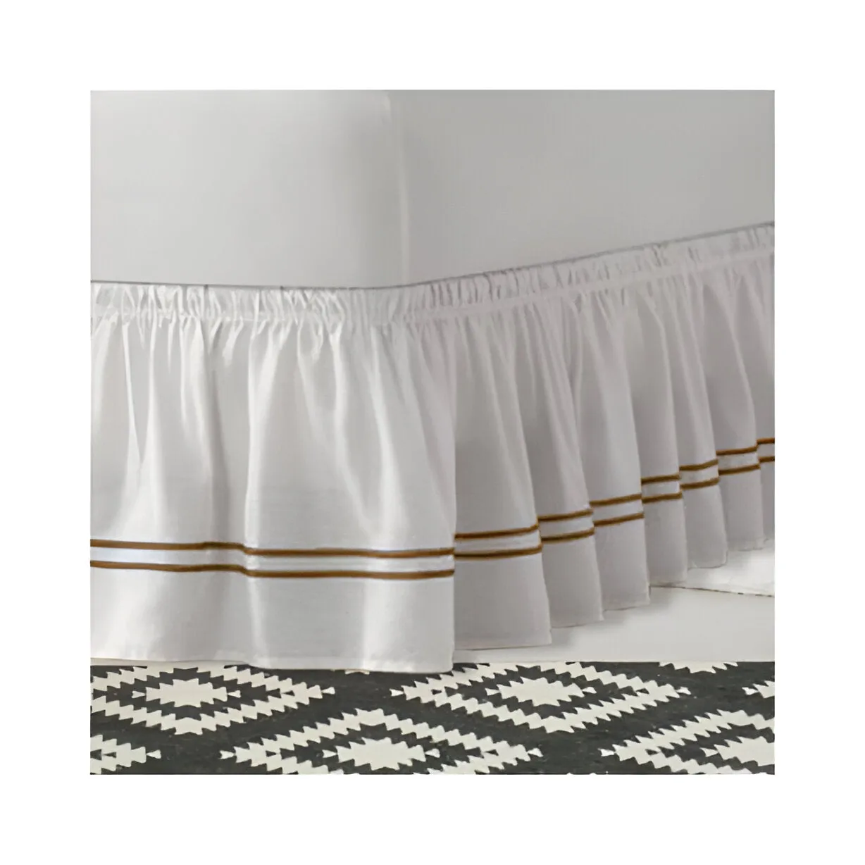 400TC Sateen Solid Cotton Double Embroidered Wrap Around Bed Skirt