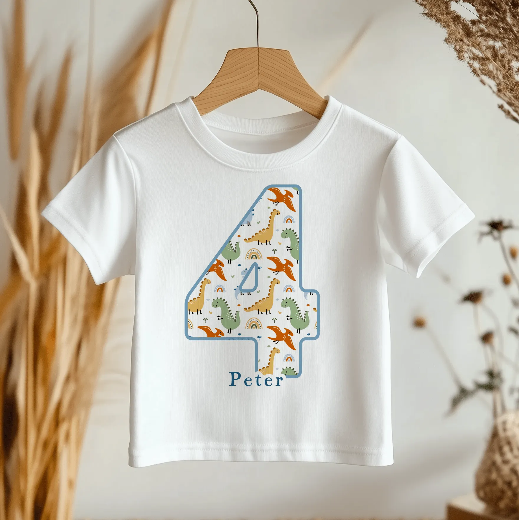 4th Birthday Dinosaur Pattern Personalised Kids T Shirt