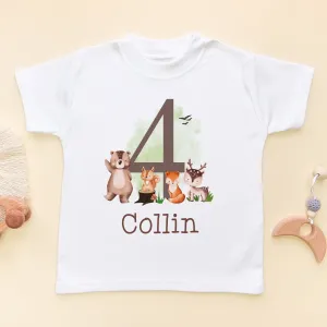 4th Birthday Forest Animals Personalised T Shirt