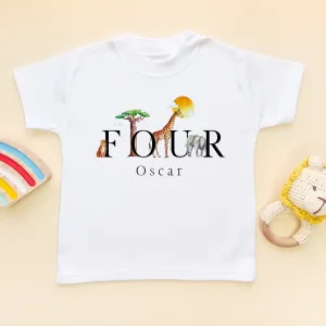 4th Birthday Safari Animals Personalised T Shirt