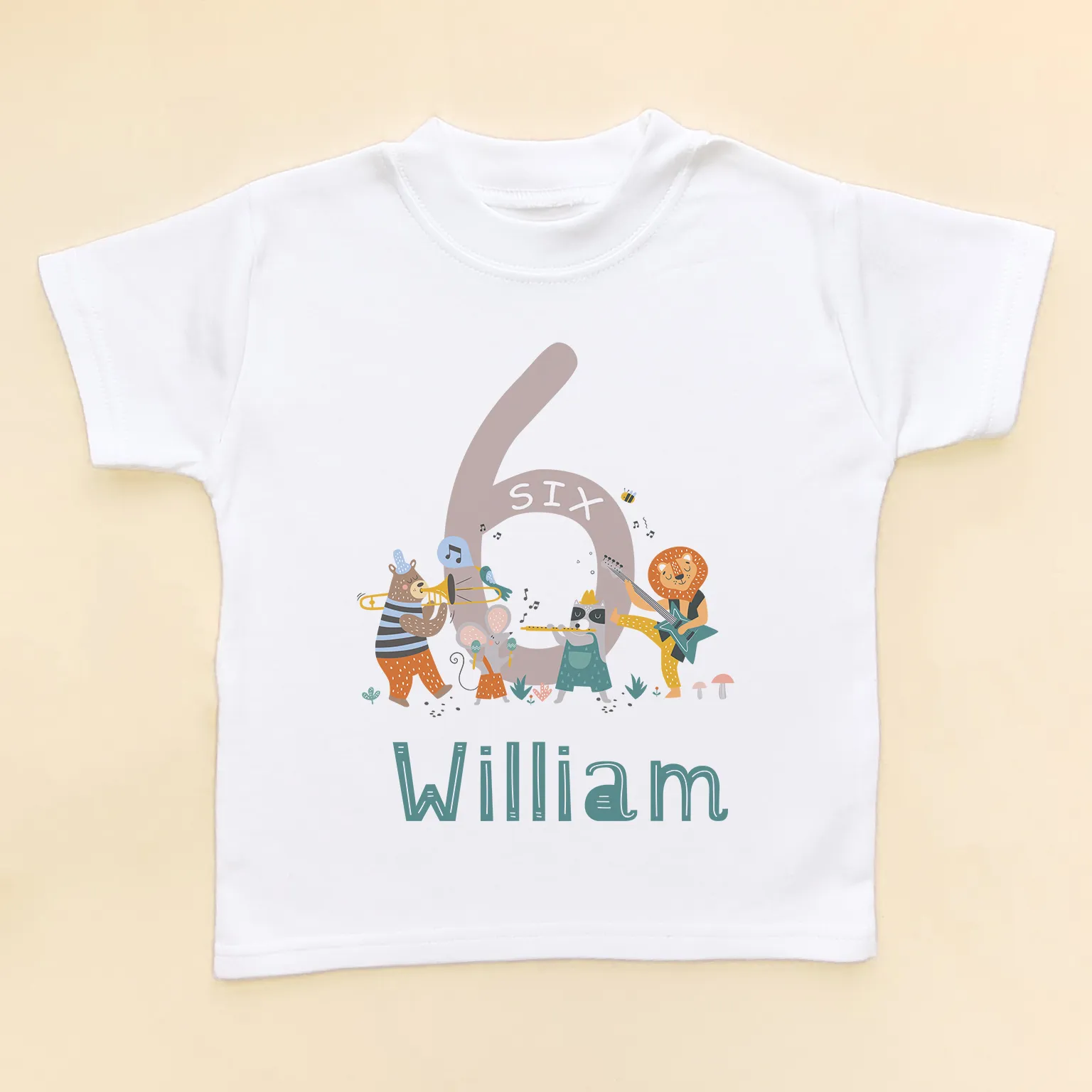 6th Birthday Animal Musicians Personalised T Shirt