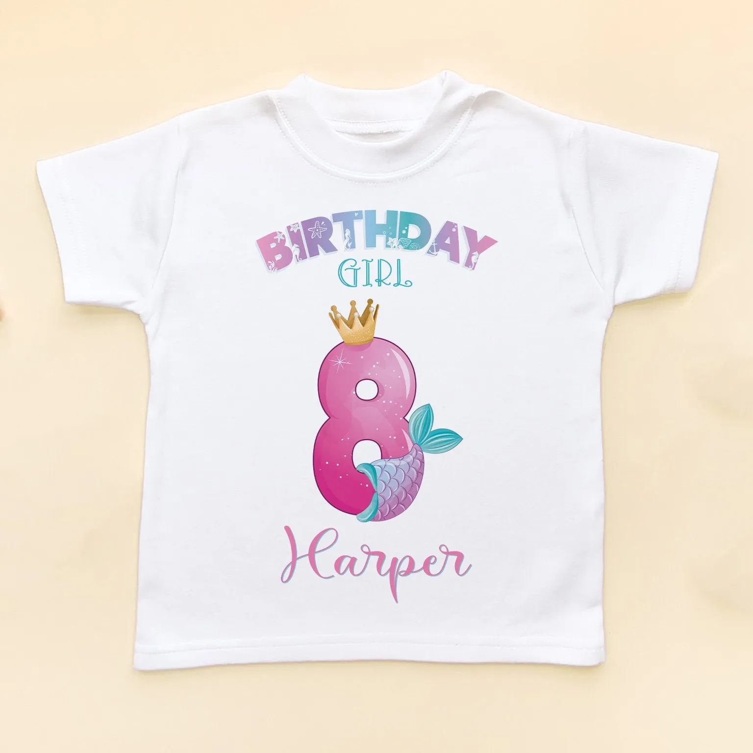 8th Birthday Cute Mermaid Personalised T Shirt