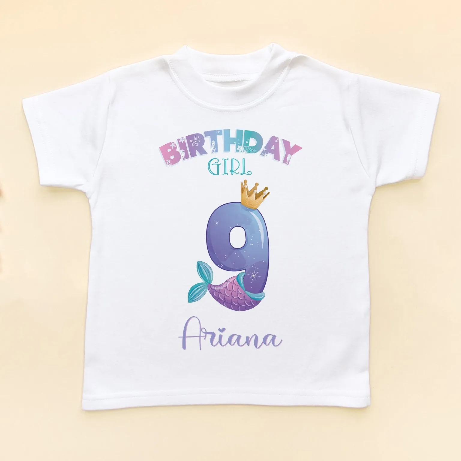 9th Birthday Cute Mermaid Personalised T Shirt