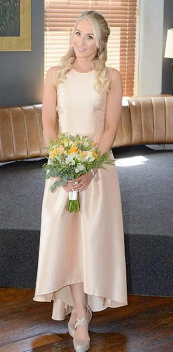 A-Line Hi-Low Simple Elegant Beautiful Round Neck Bridesmaid Dresses, WG511