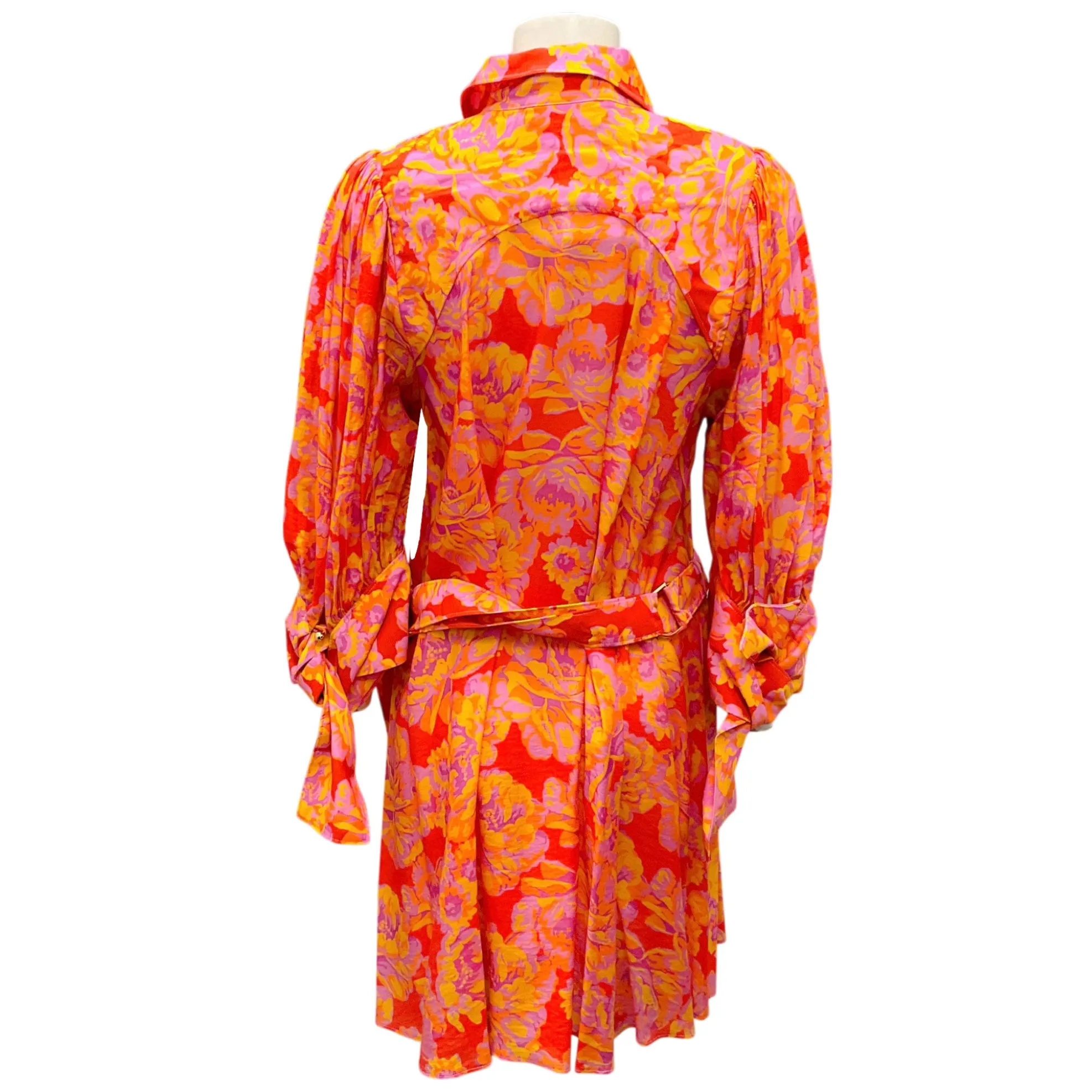 Acler Pink / Orange Summer Bloom Merrylands Floral Belted Mini Shirtdress
